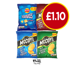 Squares, McCoy's Flame Grilled Steak, Salt & Vinegar, Cheddar & Onion - Now Only £1.10 at Budgens