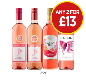 Barefoot White Zinfandel, Pink Moscato, Blossom Hill White Zinfandel, Echo Falls White Zinfandel - Any 2 for £13 at Budgens