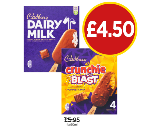 Cadbury Ice Cream Dairy Milk, Crunchie Blast - Now Only £4.50 at Budgens