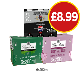 Captain Morgan Pepsi Max, Gordon's Gin & Tonic, Premium Pink - Now Only £8.99 at Budgens