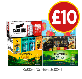 Carling, Thatcher's Juicy Apple, Gold, Haze, Brewdog Variety Pack, Kopparberg Variety - Now Only £10 at Budgens