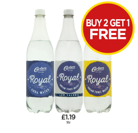 Carters Royal Soda Water, Indian Tonic Water, Low Cal - Buy 2 Get 1 FREE at Budgens