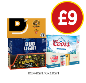 Draught, Bud Light Coors, Kopparberg Summer Punch, Brewdog Cold Beer - Now Only £9 at Budgens