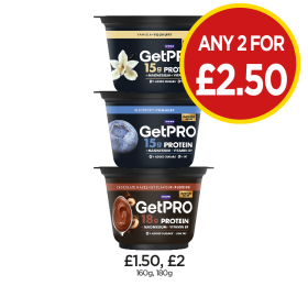 GetPro Yoghurt, Blueberry, Chocolate - Any 2 for £2.50 at Budgens