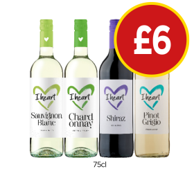 I Heart Wines Sauvignon Blanc, Chardonnay, Shiraz, Pinot Grigio - Now Only £6 at Budgens