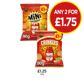 Mini Cheddars, Crinklys Red Hot - Any 2 for £1.75 at Budgens