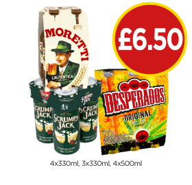 Moretti, Scrumpy Jack, Desperados - Now Only £6.50 at Budgens