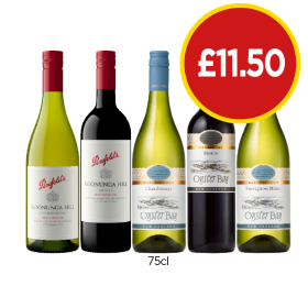 Penfolds Koonunga Hill Chardonnay, Shiraz, Oyster Bay Chardonnay, Merlot, Sauvignon Blanc - Now Only £11.50 at Budgens