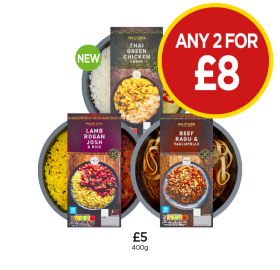 Pro Cuisine Thai Green Chicken Curry, Lamb Rogan Josh, Beef Ragu - Any 2 for £8 at Budgens