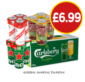 Red Stripe, Desperados, Heineken, Carlsberg - Now Only £6.99 at Budgens
