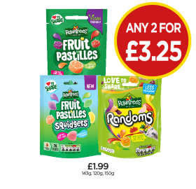 Rowntree Fruit Pastilles, Squidgers, Randoms - Any 2 for £3.25 at Budgens