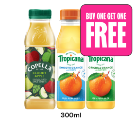 Copella Cloudy Apple, Tropicana Smooth Orange, Original - Buy One Get One FREE at Budgens