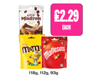 Galaxy Minstrels, Peanuts M&M's, Maltesers - Now Only £2.29 at Budgens