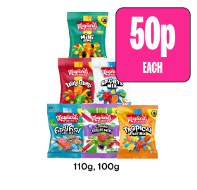 Maynards Mini Gems, Wine Gums, Sports Mix, Fizzy Fish, Classic Fruit Mix, Tropical Fruit Mix - Now Only 50p at Budgens