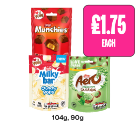Munchies, Milky Bar, Aero Bubbles - Now Only £1.75 at Budgens