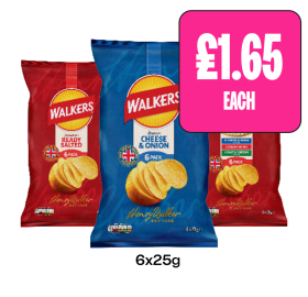 Walkers Ready Salted, Cheese & Onion, Classic Variety - Now Only £1.65 at Budgens