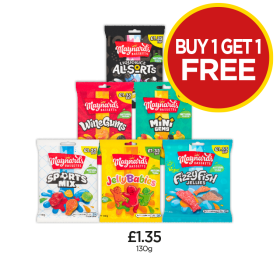 Maynards Liquorice Allsorts, Wine Gums, Mini Gems, Sports Mix, Jelly Babies, Fizzy Fish - Buy 1 Get 1 FREE at Budgens