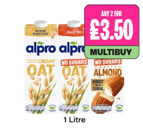 Alpro Creamy Oat, No Sugars, Almond No Sugars - Any 2 for £3.50 at Budgens