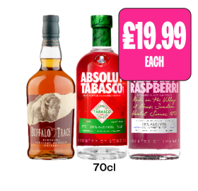 Buffalo Trace, Absolut Tabasco, Raspberri - Now Only £19.99 at Budgens