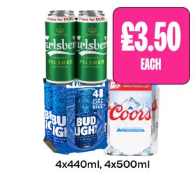 Carlsberg, Bud Light, Coors - Now Only £3.50 at Budgens