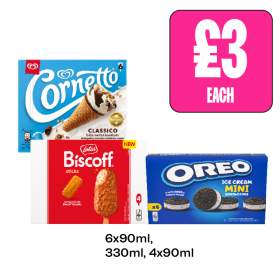 Cornetto Classico, Biscoff Sticks, Oreo Ice Cream Mini - Now Only £3 at Budgens