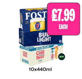 Fosters, Bud Light, Brewdog Cold Beer - Now Only £7.99 at Budgens