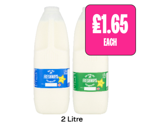 Freshways Milk Whole, Semi-Skimmed - Now Only £1.65 at Budgens