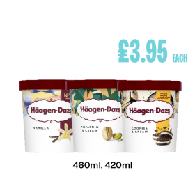 Häagen-Dazs Vanilla, Pistachio & Cream, Cookies & Cream - Now Only £3.95 at Budgens