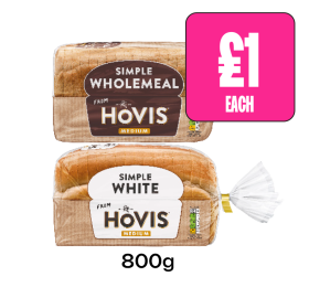Hovis Wholemeal, Simple White - Now Only £1 at Budgens