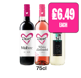 I Heart Wines Malbec, White Zinfandel, Hardys Bin 161 Pinot Grigio - Now Only £6.49 at Budgens