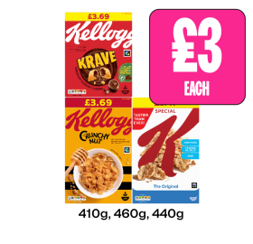 Kelloggs Krave, Crunchy Nut, Special K - Now Only £3 at Budgens