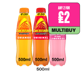 Lucozade Energy Orange, Original, Pink Lemonade - Any 2 for £2 at Budgens