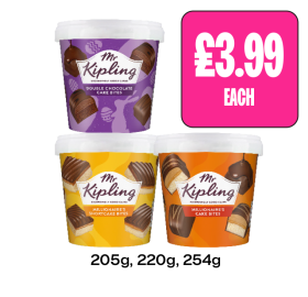 Mr Kipling Cake Bites, Millionaires Cake Bites, Shortcake Bites - Now Only £3.99 at Budgens