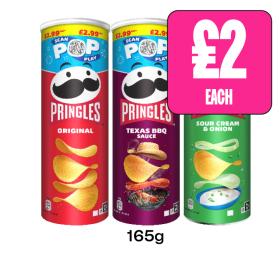 Pringles Original, Texas BBQ, Sour Cream & Onion - Now Only £2 at Budgens