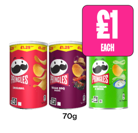 Pringles Small Tub Original, Texas BBQ Sauce, Sour Cream & Onion - Now Only £1 at Budgens