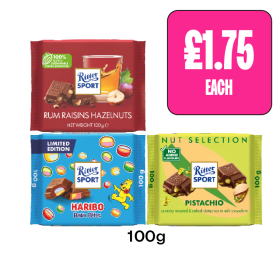 Ritter Sport Rum Raisins Hazelnuts, Haribo Balla Bites, Pistachio - Now Only £1.75 at Budgens