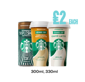 Starbucks Caffe Latte, Caramel Macchiato, Tripleshot - Now Only £2 at Budgens