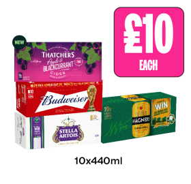 Thatchers Apple & Blackcurrant, Budweiser, Stella Artois, Magners - Now Only £10 at Budgens