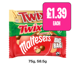 Twix Xtra, Hazelnut, Maltesers - Now Only £1.39 at Budgens