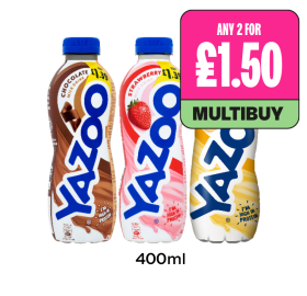 Yazoo Chocolate, Strawberry, Banana - Any 2 for £1.50 at Budgens