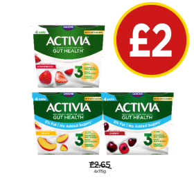 Activia Strawberry, Peaches, Cherry - Now Only £2 at Budgens