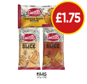 Ginsters Cornish Pasty, Slice Chicken & Mushroom, Peppered Steak - Now Only £1.75 at Budgens
