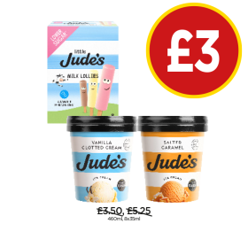 Jude's Vanilla Clotted Cream, Salted Caramel, Little Jude's Milk Lollies - Now Only £3 at Budgens