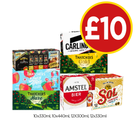 Kopparberg Variety, Carling, Thatchers Gold, Juicy Apple, Haze, Amstel Bier, Sol Cerveza - Now Only £10 at Budgens