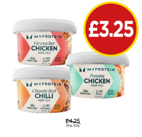 My Protein Firecracker Chicken, Panang Chicken, Chipotle Beef Chilli - Now Only £3.25 at Budgens