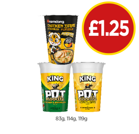 Namdong Chicken, Pot Noodle Chicken & Mushroom, Original Curry - Now Only £1.25 at Budgens