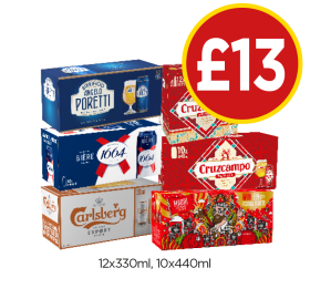 Poretti, Cruzcampo, Kronenbourg, Carlsberg Export, Madri - Now Only £13 at Budgens
