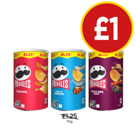 Pringles Salted, Salt & Vinegar, Texas BBQ Sauce - Now Only £1 at Budgens