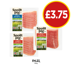 Spoilt Pig Unsmoked Back Bacon, Smoked, Streaky Bacon - Now Only £3.75 at Budgens