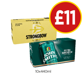 Strongbow, John Smiths - Now Only £11 at Budgens